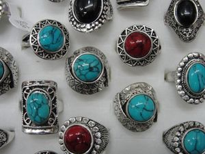 Venta caliente Anillos de piedras preciosas vintage anillos tibetanos elegantes anillos de joyería de moda Anillos turquesa mezcla 30pcs/lot