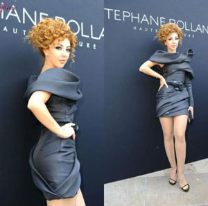 2015 nouvelle mode Myriam Fares robes de célébrité avec une épaule froncée courte sexy sur mesure modeste robe de cocktail de soirée noire8792294