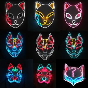 Demon Slayer Glowing EL Wire Masque Kimetsu No Yaiba Personnages Cosplay Costume Accessoires Japonais Anime Fox Halloween LED Masque En Gros