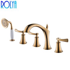 ROLYA Patent Design Mitigeur de bain-douche à 5 trous avec douchette Luxueux remplissage de garniture de baignoire romaine en laiton massif