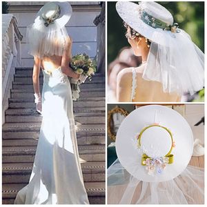 Magnifiques chapeaux de mariée, voiles avec fleurs et dentelle, en Tulle, fait à la main, Vintage, expédition rapide, 2021