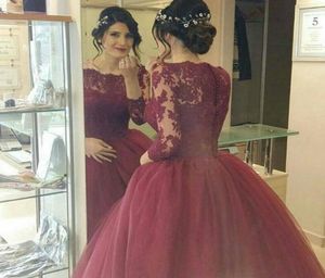 2016 robes de mariée bordeaux Robes de mariée de style grec Robe de princesse romantique avec manches longues en dentelle Moyen-Orient9828858