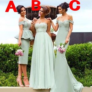 Vestidos de dama de honor verde salvia del país Mezclar y combinar tres estilos diferentes Vestido de invitados de boda impresionante de gasa ajustada sin tirantes