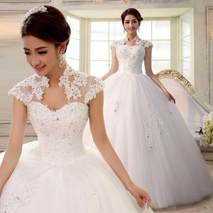 2016 vestidos de novia casados con correa de encaje y escote con abertura delgada de doble hombro 296l