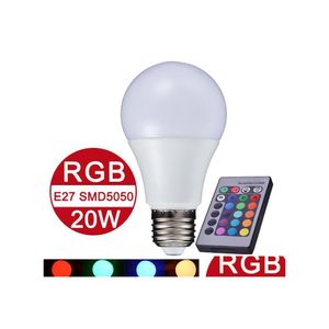 2016 Bombillas LED E27 Lámpara RGB 10W 15W 20W Bb Light 110V 220V Control remoto 16 Cambio de color Lampada Luz global A65 A70 Luces de entrega de gotas Dhupv