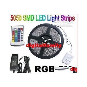 2016 Tiras LED Rgb 5050 5M 300 Smd Iluminación de tira con 24 teclas Control remoto Ir Agregar energía Ab2054 Luces de entrega de gotas Vacaciones Dh1Kc