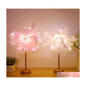 2016 Veilleuses Led Plume Ombre Table Lampe De Bureau Atmosphère Lumière Décor De Noël Rose Doux Chambre Salle D'étude Drop Delivery Lighting I Dhwja