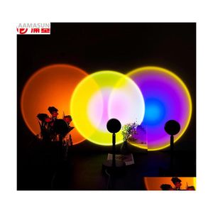 2016 Night Lights Rainbow Sunset Projecteur Lampe Atmosphère LED Lumière Accueil Café Boutique Fond Décoration Murale Colorf Drop Livraison Ligh Dhgqm
