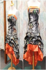 2016 Orange Camo Court Robes de bal Robes sans bretelles Pick Up CORSET SATIN ELASTIQUE Lacet Robes de fête de soirée sans arrière