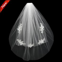 Velo de novia de boda corto 2022 hecho a medida encaje blanco marfil dos capas tul peine Vail accesorios sombrero velo velos de novia con apliques