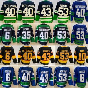 Homme Hockey sur glace 53 Maillots Bo Horvat 6 Brock Boeser 40 Elias Pettersson 43 Quinn Hughes Reverse Retro 2.0 Team Blue White Alternate Black Men Stitched Good