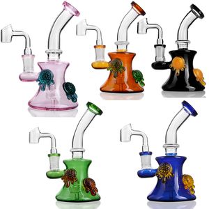 Einzigartige Becherbongs, Bong mit gebogenem Hals, wunderschöne Schildkröten-Recycler-Ölplattformen, bunte Recycler-Ölplattformen, 14-mm-Joint-Bong, kostenlos