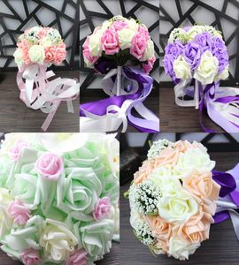 Vada de ramas 2017 5 colores Champagne Pink Purple Light Green Roses Bouquets para bodas y Valentine039s Day9480020