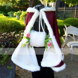 Capa de boda Capa Impresionante Capas de boda cálidas Con capucha con ribete de piel sintética Chaqueta hasta el tobillo Perfecta para el invierno Abrigos largos Otoño