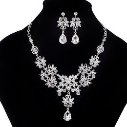 Conjuntos de joyería nupcial ajustable de cristal de moda 2022, collar de diamantes de imitación para boda, pendientes, conjunto de joyería, accesorios de boda baratos