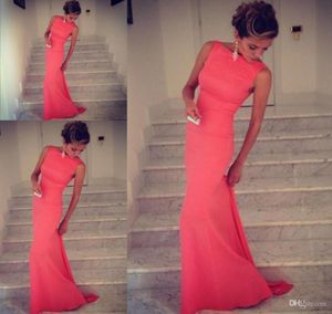 2017 FormFitting Sheat High Neck Formal Long Coral Night Dress Robe d'événement Prom Vestidos de Noiva1447546