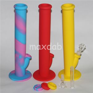 Silicone bong narguilé conduite d'eau plates-formes pétrolières en silicone taille du joint à bulles 14mm 38cm hauteur conduite d'eau en silicone pot de 5ml