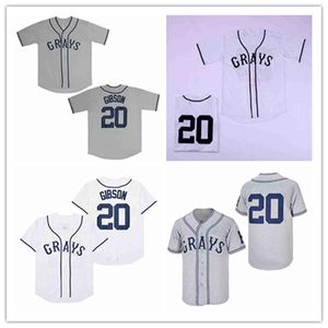 Homme Baseball 20 Josh GIBSON Jersey Homestead Greys Negro League Button Down Gris Blanc Broderie Chemises Taille S-3XL