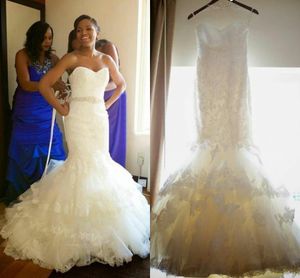Nuevos vestidos de novia de sirena africana Apliques de encaje de talla grande Cinturón con cuentas de cristal vestidos de tren de la cancha.