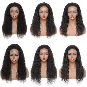 Cheveux humains raides 4X4 fermeture à lacet perruques pour femmes en gros brésilien crépus bouclés corps eau vague profonde 180% densité 13X4 perruque frontale