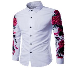 2017 Recién Llegado de Hombre Camisa de Diseño de Patrón de Manga Larga Floral Estampado de Flores Slim Fit hombre Camisa Casual Moda Hombres Vestido Shirts4199054