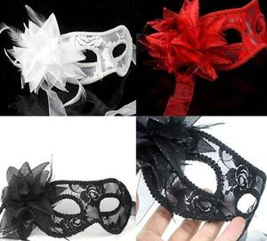 Nouvelle offre spéciale sexy noir blanc rouge femmes masques de mascarade vénitienne à plumes pour un bal masqué dentelle fleur masques 3 couleurs