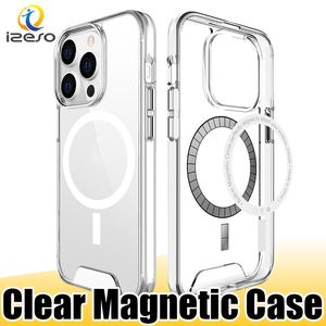 Estuches magnéticos para teléfono para iPhone 14 Plus 13 12 Pro Max 11 Samsung S23 TPU PC Funda transparente para contraportada izeso