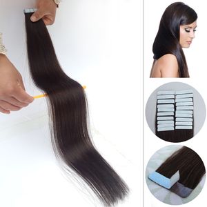 Nouveau ruban dans les extensions de cheveux humains droites brun foncé peau trame bande extensions de cheveux 100g 20 ''22'' 24 pouces