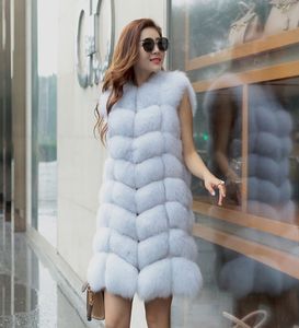 Nouveau femmes automne hiver luxe véritable fourrure de renard naturel long gilet manteau chaud pleine peau fourrure de renard sans manches manteau casacos SMLXLXXL