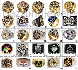 Styles de mélange en acier inoxydable Freemaoson Masonic Past Master Ring Demolay Knights Templar of Columbus Shield Armour Cross Cross Fraternity Eastern Star Bijoux