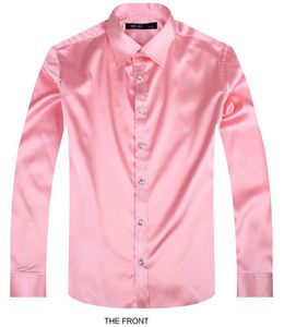2017 camisa rosa de lujo para el novio, camisa de boda de manga larga para hombre, vestido de seda Artificial para fiesta, M-3XL 21 colores FZS27
