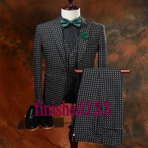 2017 vendre noir à pois marié Tuxedos homme Blazer bal dîner affaires costumes veste pantalon noeud papillon K32317v