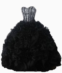 2017 Sexy Robe De Bal En Cristal Noir Quinceanera Robes avec Paillettes Perles Organza Plus La Taille Douce 16 Robes Robe Debutante Robes BQ31