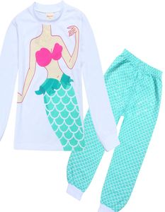 2017 Spring Autumn Mermaid Girl Suits Pajamas Children Cartoon Algodón de manga larga Pantalones de escala de pescado 2 PCS Sets Baby Kids CL6213172