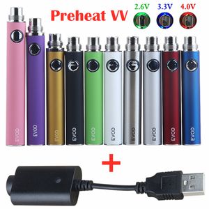 Top 100% Qualité EVOD Préchauffer VV Vaporisateur Batterie 1100 900 650mAh Tension Variable E Cigarette 510 Fil Vape Stylo E-Cig eGo USB Chargeur fit CE4 MT3 Atomiseur Cartouches