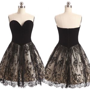 2017 Vintae Black Sweetheart vestidos cortos de dama de honor baratos de encaje y satén Mini vestidos de fiesta de boda por encargo China EN111410