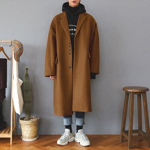 2017 Winter Korean Oversize Style Long Woolen Blends Thicken Overcoat Loose Trench Cashmere Parka Brand Mens Jacket Windbreaker