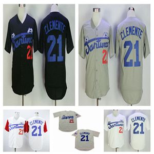 Hombres Vintage 21 Roberto Clemente Baseball Jersey Cosido Película Santurce Crabbers Puerto Rico Jerseys Negro Blanco Gris Rojo Blanco Crema Alternativo