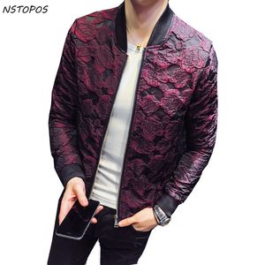 2018 Otoño Nuevo Jacquard Bomber Chaquetas Hombres Lujo Vino Rojo Negro Gris Fiesta Chaqueta Traje Club Bar Abrigo Hombres Casaca Hombre 4XL S914