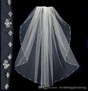 Velos de novia cortos con cuentas 2018 con cuentas Pinterest Velos baratos blancos populares Velo de encaje de boda de una capa para novia 4035525