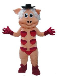 2018 Remise vente d'usine Bonne vision et bonne ventilation un costume de mascotte de cochon avec un chapeau noir pour adulte à porter