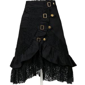 2018 mode femmes taille haute jupes dames gothique victorien noir Floral dentelle Patchwork asymétrique volants jupes grande taille
