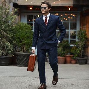 2018 Haute Qualité Marine Foncé Hommes Costume Pour Mariage Deux Pièces Double Boutonnage Marié Tuxedos Slim Fit Pas Cher Formelle Costumes D'affairesJac289u