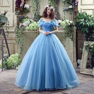 2018 En stock Vestidos de fiesta elegantes Vestidos de quinceañera azules con cuentas Cristales Dulce 16 Vestidos Vestidos de baile de 15 años QS1030