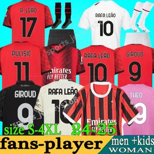 23 24 25 Home Pulisic Rafa Leao Soccer Jerseys Giroud AC Fans Joueur 2024 2025 Milans Theo Tonali Loftus-Cheek S.Castillejo Brahim Koche Men Kits Kits Kits Football Shirts