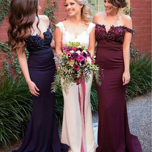 New Navy Blue Burgundy Cheap Mermaid Bridesmaid Dresses Off Shoulder Beading Crystal Floor Length Wedding Gust Dress Maid of Honor Gowns