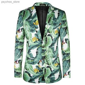 2018 Nouvel Euro US Plus Taille 4XL Marée Hommes Mode Casual Vert Feuille De Bananier Imprimé Floral Costume Veste Blazer Masculino Slim Fit Q230828