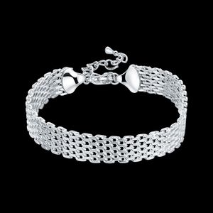 Joyería de malla grande y ancha, pulsera de corazón con estilo ondulado, brazaletes de plata de ley 925, regalo para niñas, hombres y mujeres, precio al por mayor