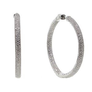 Nuevo micro pavé cz pendiente de aro grande 25mm 50mm 2 tamaños joyería de moda zirconia cúbica brillante plata plateada joyería clásica