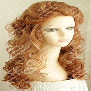 2018 nueva peluca Strawberry Blonde Fluffy pelo rizado ola de mujeres de moda wig1949